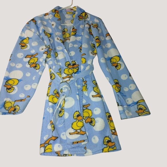 Kenzie Cloe Girls Blue Fun Rubber Duck Ducky Fleece Robe Belt ML - Picture 2 of 8